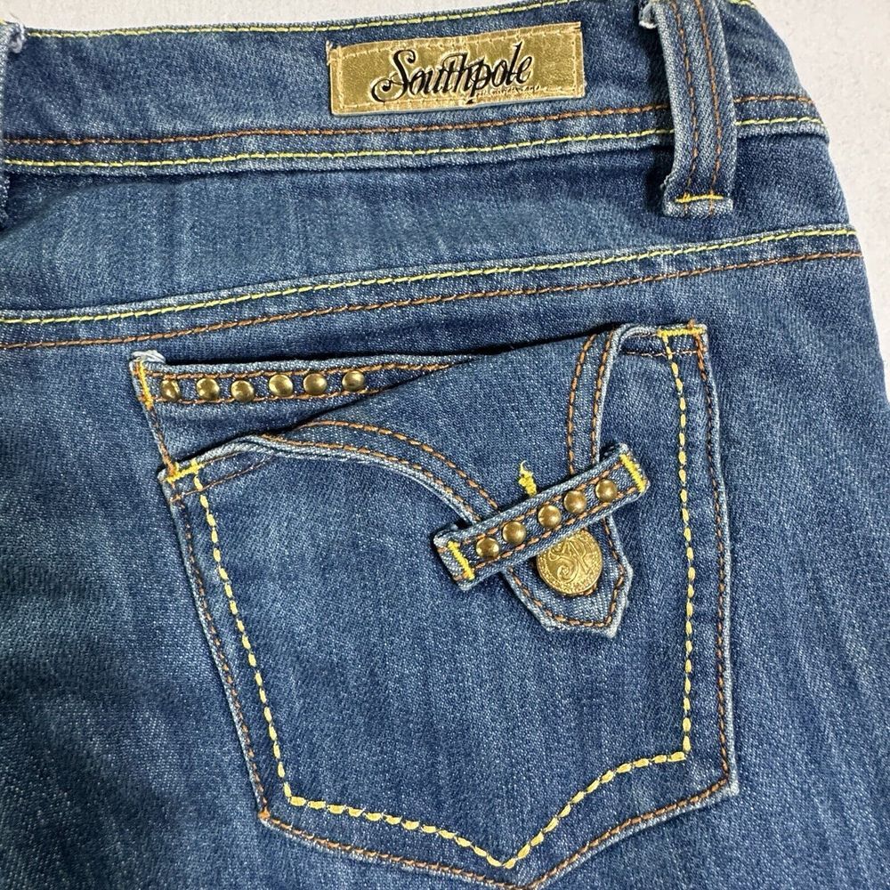 Southpole Cropped Jeans Junior Girls 13 Cuffed Think Stitching Y2K Medium Wash